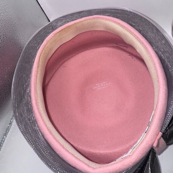 Vtg Deborah New York Wool Felt Hat Pink Net Church Kentucky Derby - Picture 5 of 5